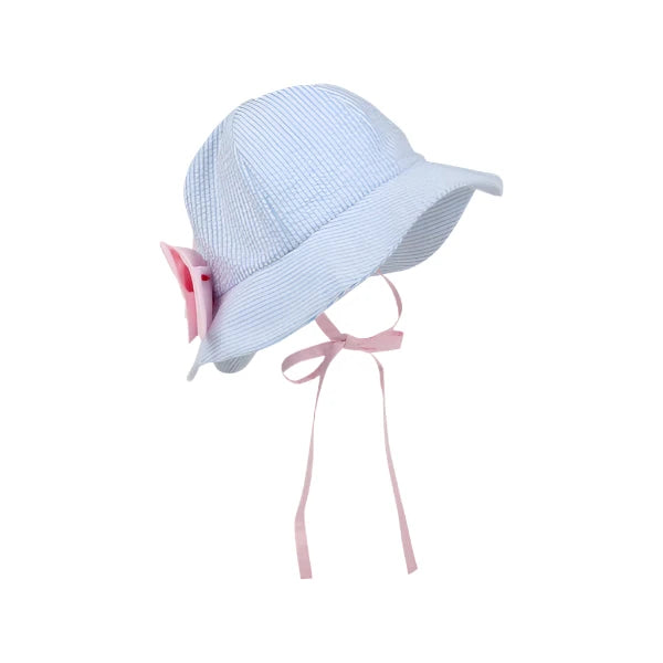 Pippa Petal Hat - Breakers Blue Seersucker with Palm Beach Pink Sunhat Beaufort Bonnet 