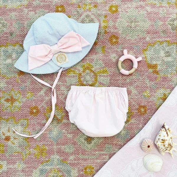 Pippa Petal Hat - Breakers Blue Seersucker with Palm Beach Pink Sunhat Beaufort Bonnet 