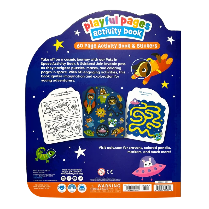 Playful Pages Activity Book - Pets in Space Coloring Supplies Ooly 
