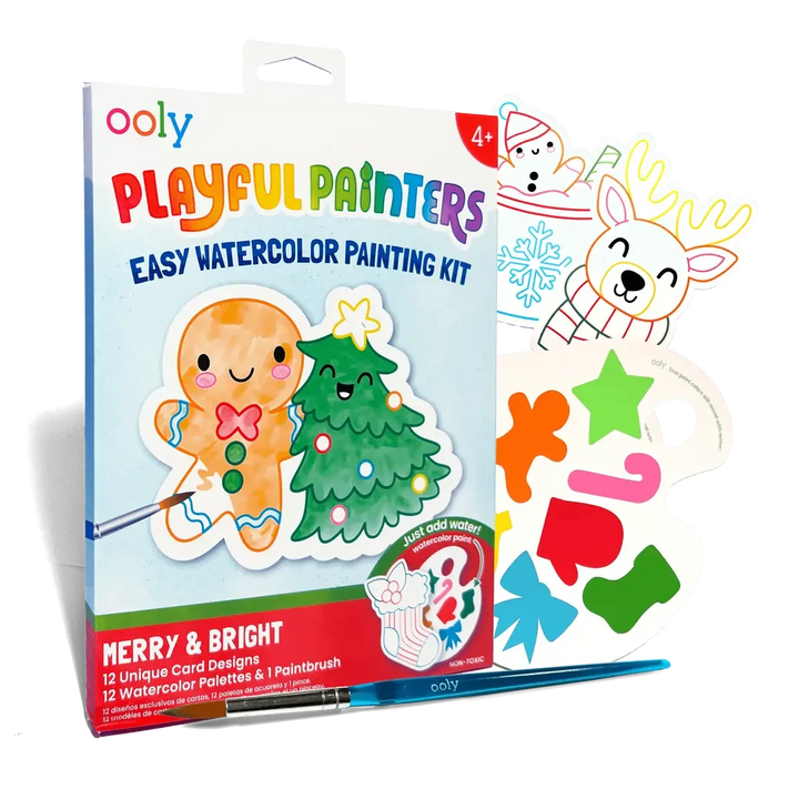 Playful Painters Easy Watercolor Painting Kit - Merry & Bright Coloring Supplies Ooly 