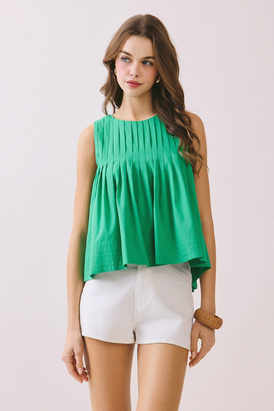 Pleated Detail High Low Sleeveless Top - Green Womens Shirt Compania Fantastica 