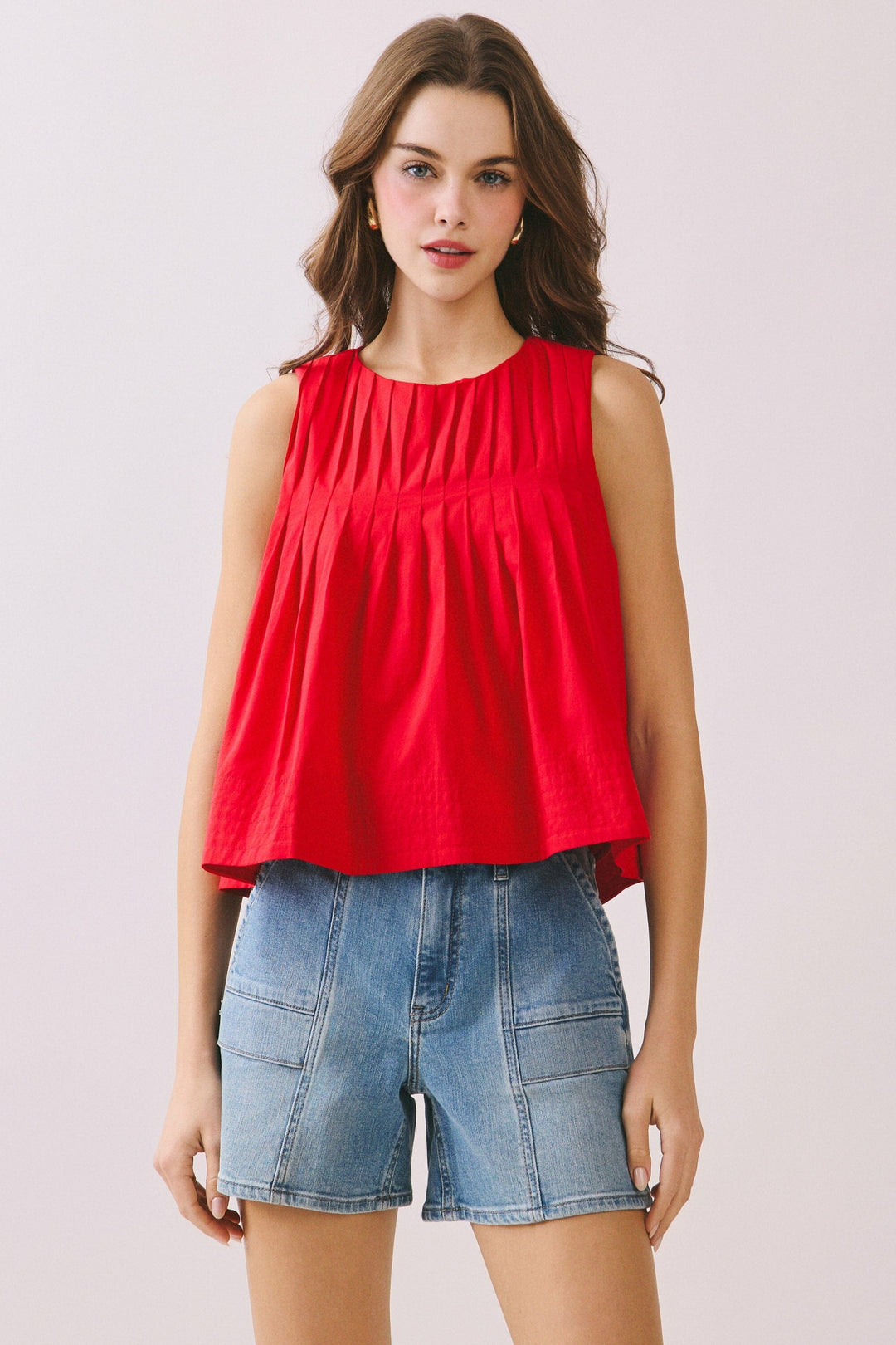 Pleated Detail High Low Sleeveless Top - Red Womens Shirt Compania Fantastica 