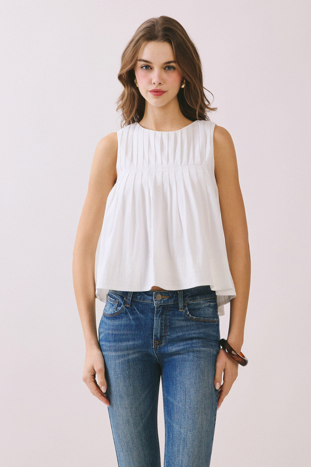 Pleated Detail High Low Sleeveless Top - White Womens Shirt Compania Fantastica 