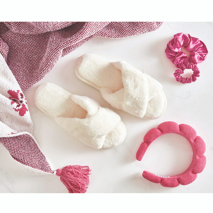 Plush Slippers - Ivory Criss-Cross Slippers Bella il Fiore 