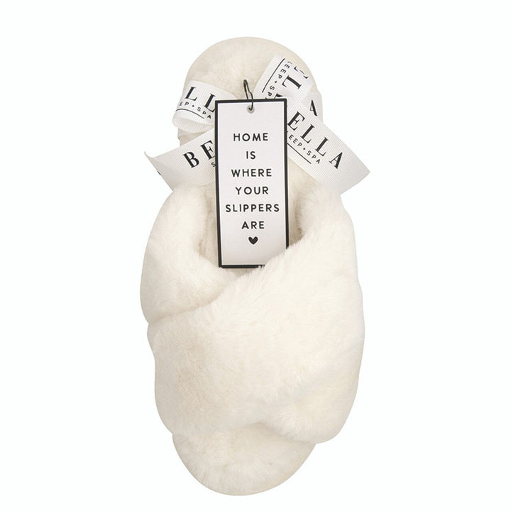 Plush Slippers - Ivory Criss-Cross Slippers Bella il Fiore 