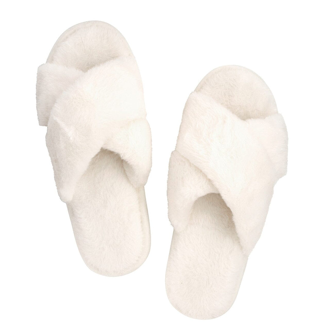 Plush Slippers - Ivory Criss-Cross Slippers Bella il Fiore 