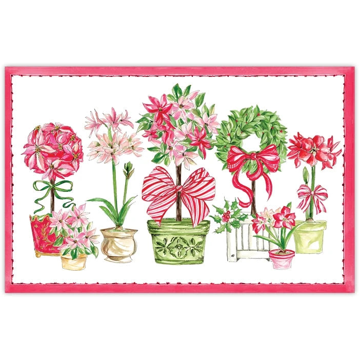 Poinsettia Topiaries with Red Border Placemats Placemats Rosanne Beck 