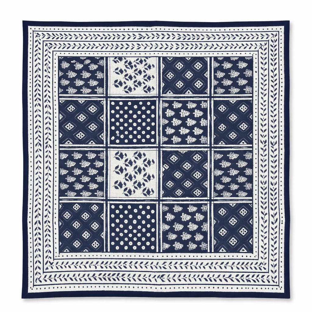 Pom Buti Patchwork Blue Napkins - Set of 4 Dinner Napkins Pomegranate 