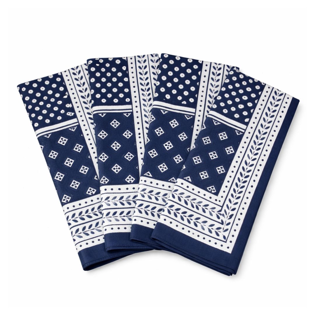 Pom Buti Patchwork Blue Napkins - Set of 4 Dinner Napkins Pomegranate 