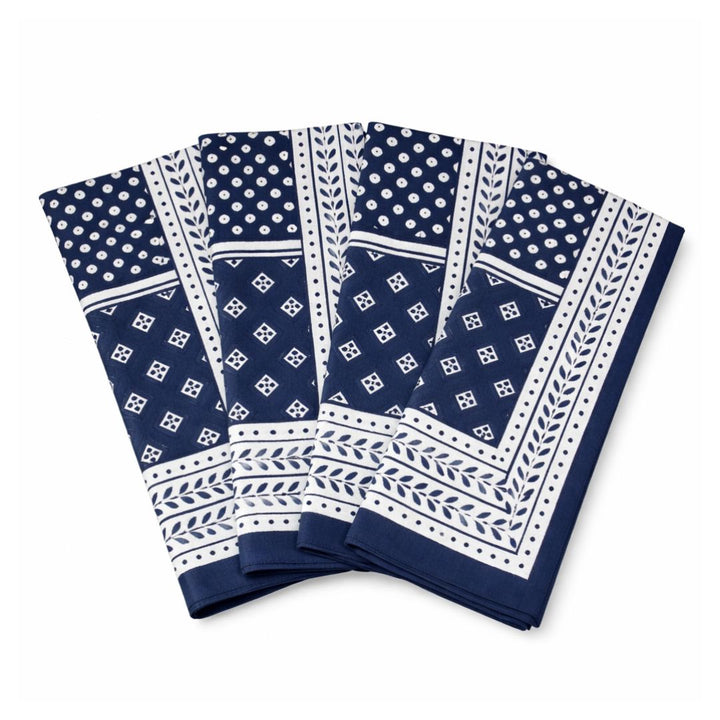 Pom Buti Patchwork Blue Napkins - Set of 4 Dinner Napkins Pomegranate 