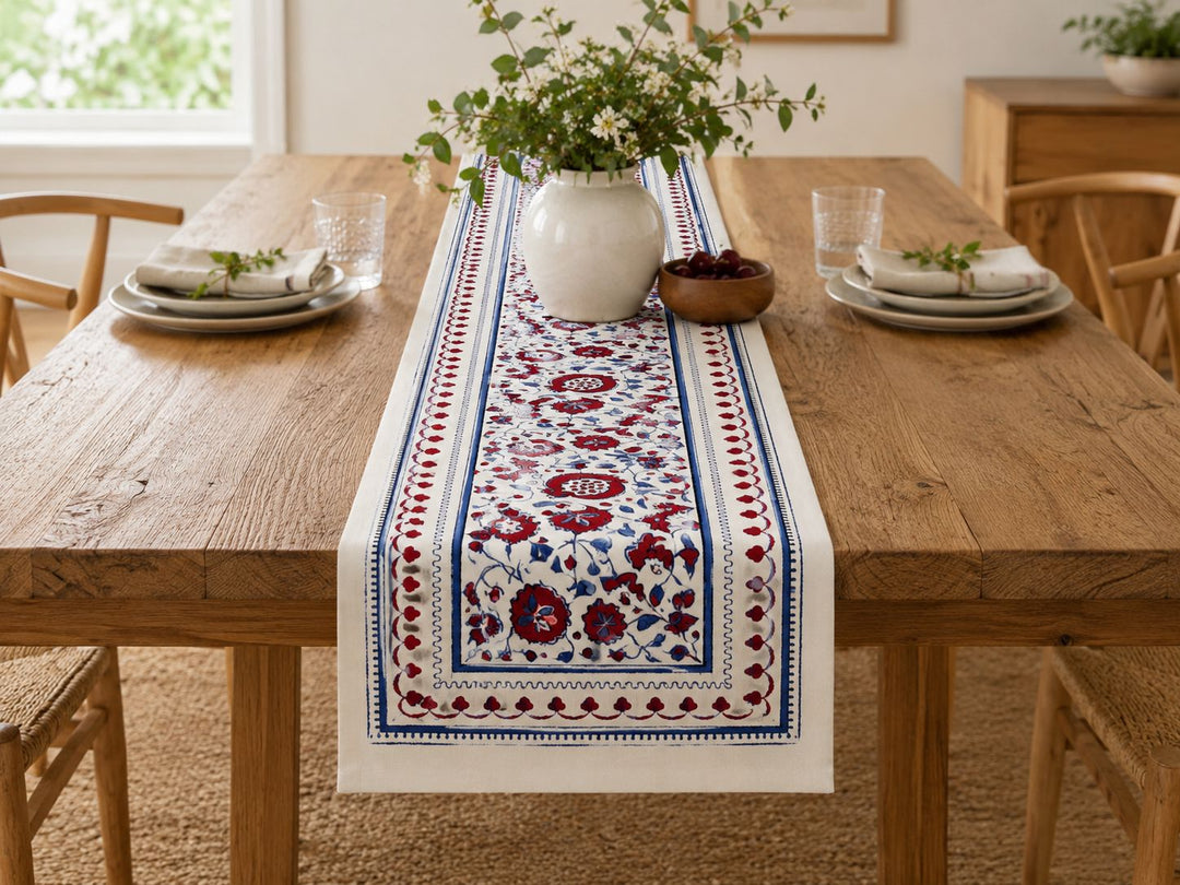 Pom Fan Flower White Table Runner Table Runner Pomegranate 