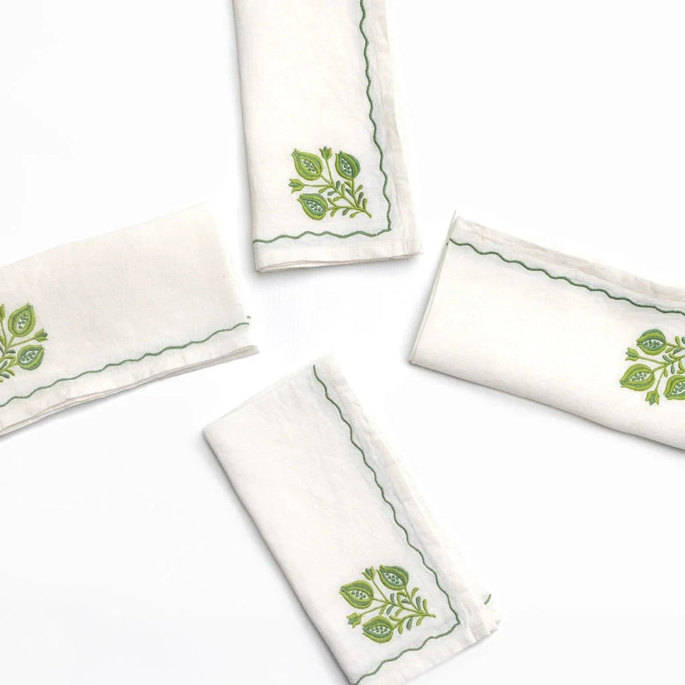 Pomegranate Trio Green Napkins - Set of 4 Dinner Napkins Pomegranate 