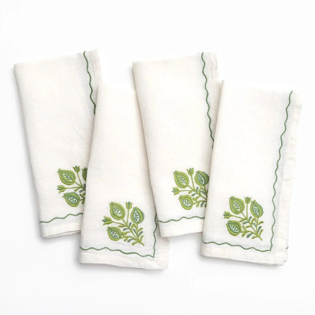 Pomegranate Trio Green Napkins - Set of 4 Dinner Napkins Pomegranate 