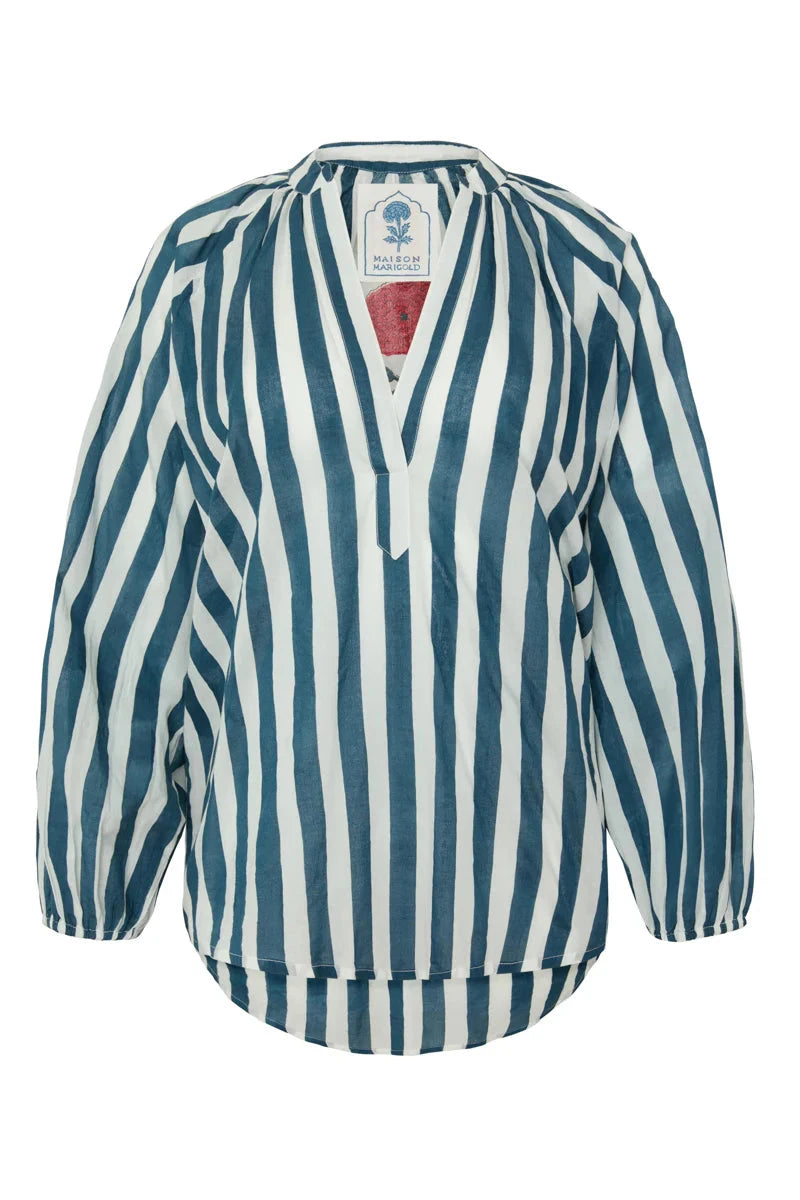 Porto Striped Popover - Navy Womens Shirt Maison Marigold 