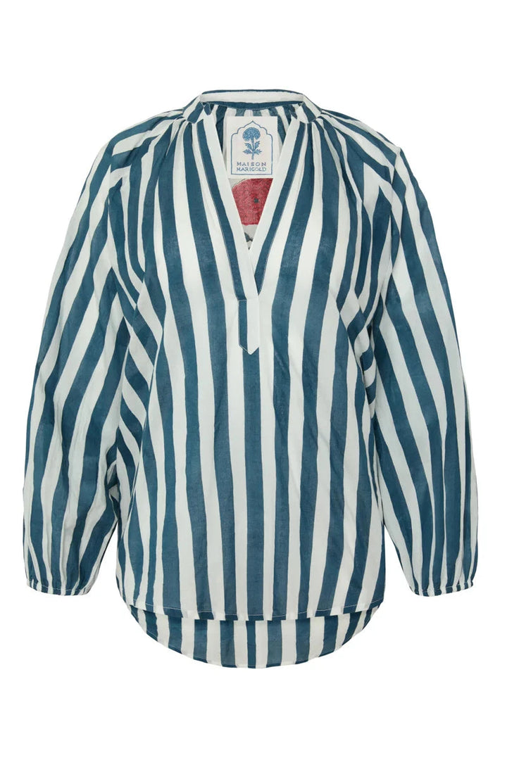 Porto Striped Popover - Navy Womens Shirt Maison Marigold 