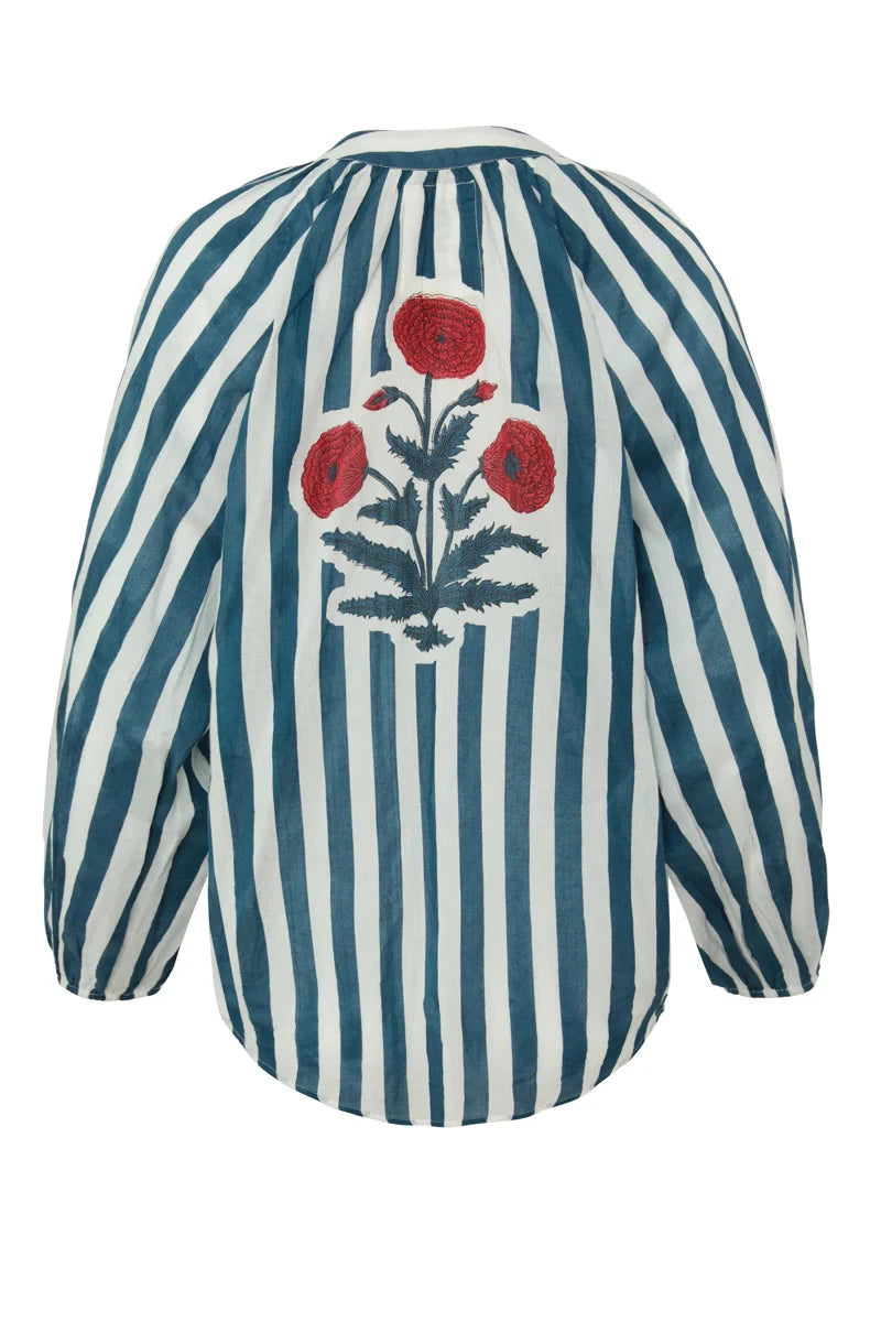 Porto Striped Popover - Navy Womens Shirt Maison Marigold 