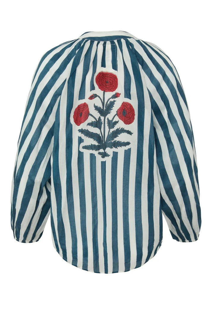 Porto Striped Popover - Navy Womens Shirt Maison Marigold 