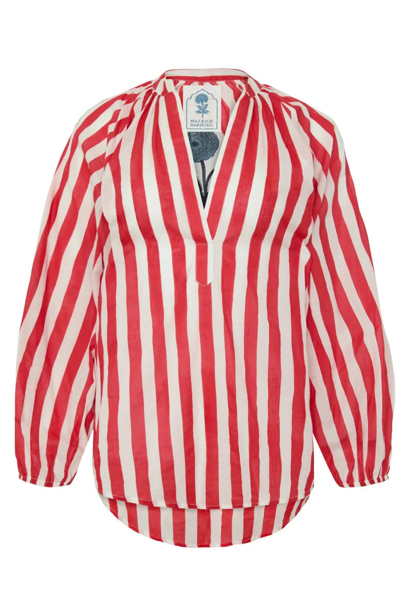 Porto Striped Popover - Red Womens Shirt Maison Marigold 