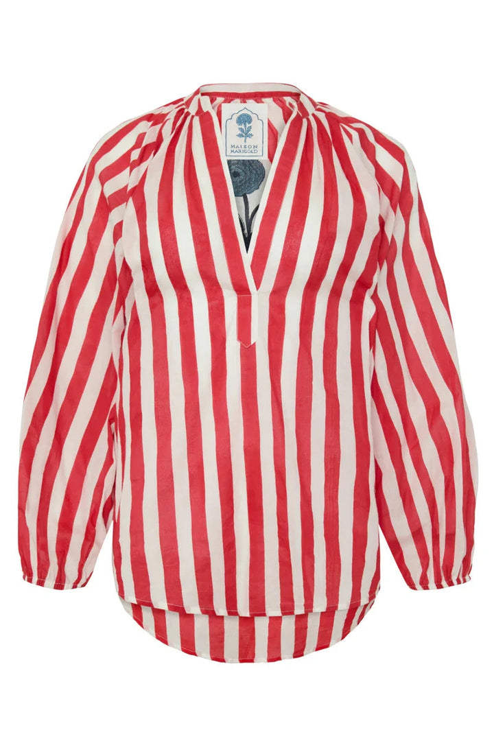Porto Striped Popover - Red Womens Shirt Maison Marigold 