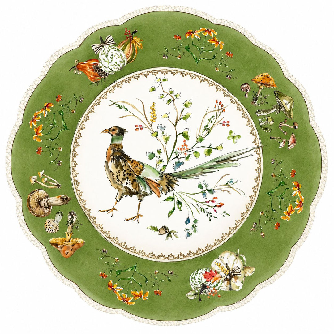 Posh Die-Cut Green Fall Pheasan Round Placemat Placemats Rosanne Beck 