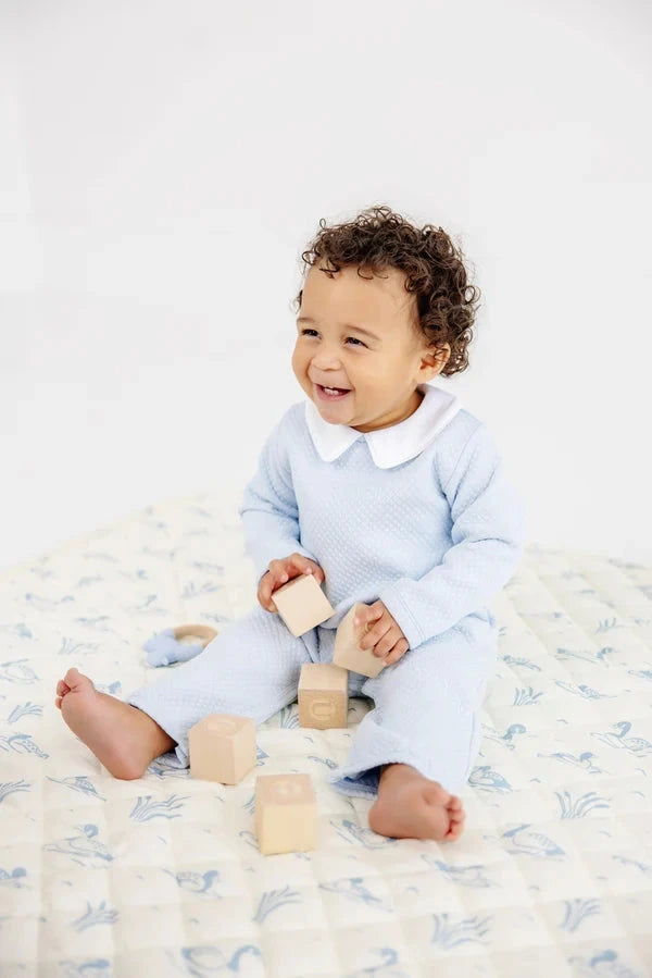 Potter's Playsuit - Buckhead Blue Boy Romper Beaufort Bonnet 