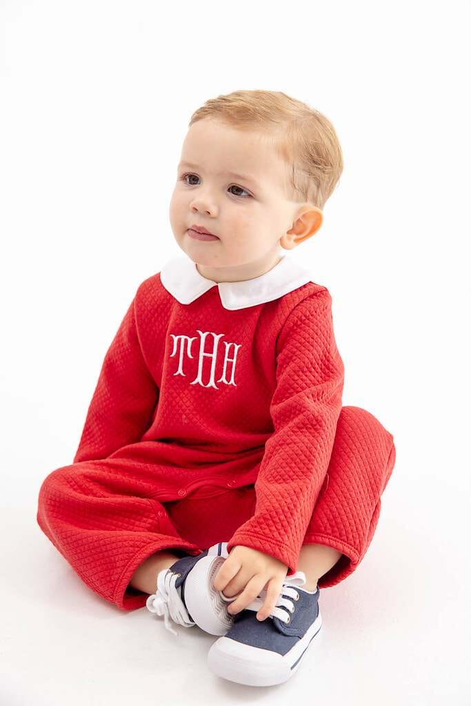 Potter's Playsuit - Richmond Red Boy Romper Beaufort Bonnet 