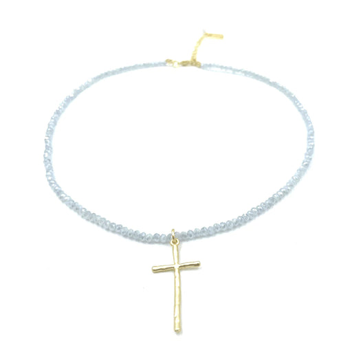 Prayer Cross Necklace - Pale Blue Womens Necklace Erin Gray 