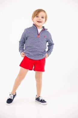 Prepletic Hayword Half-Zip - Nantucket Navy Stripe and Richmond Red Boy Sweater Beaufort Bonnet 