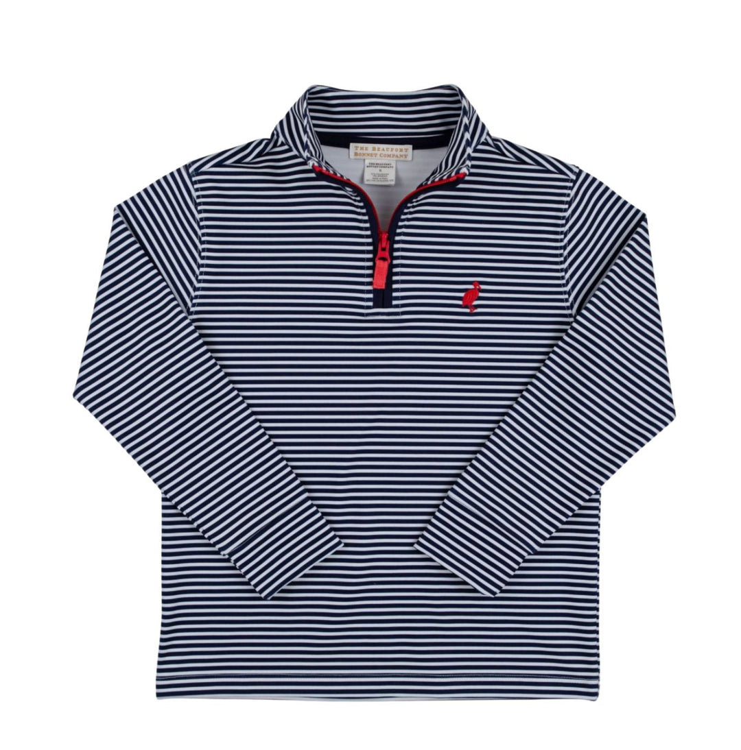 Prepletic Hayword Half-Zip - Nantucket Navy Stripe and Richmond Red Boy Sweater Beaufort Bonnet 