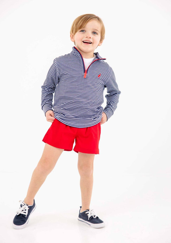 Prepletic Hayword Half-Zip - Nantucket Navy Stripe and Richmond Red Boy Sweater Beaufort Bonnet 