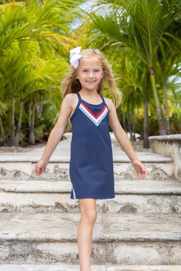 Prepletic Little Miss Tennis Dress - Nantucket Navy Girl Dress Beaufort Bonnet 