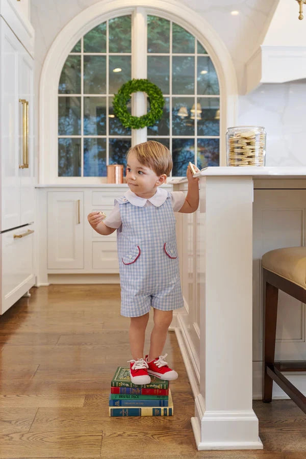 Prescott Pocket Jon Jon - Beale Street Blue Gingham with Richmond Red Boy Jon Jon Beaufort Bonnet 