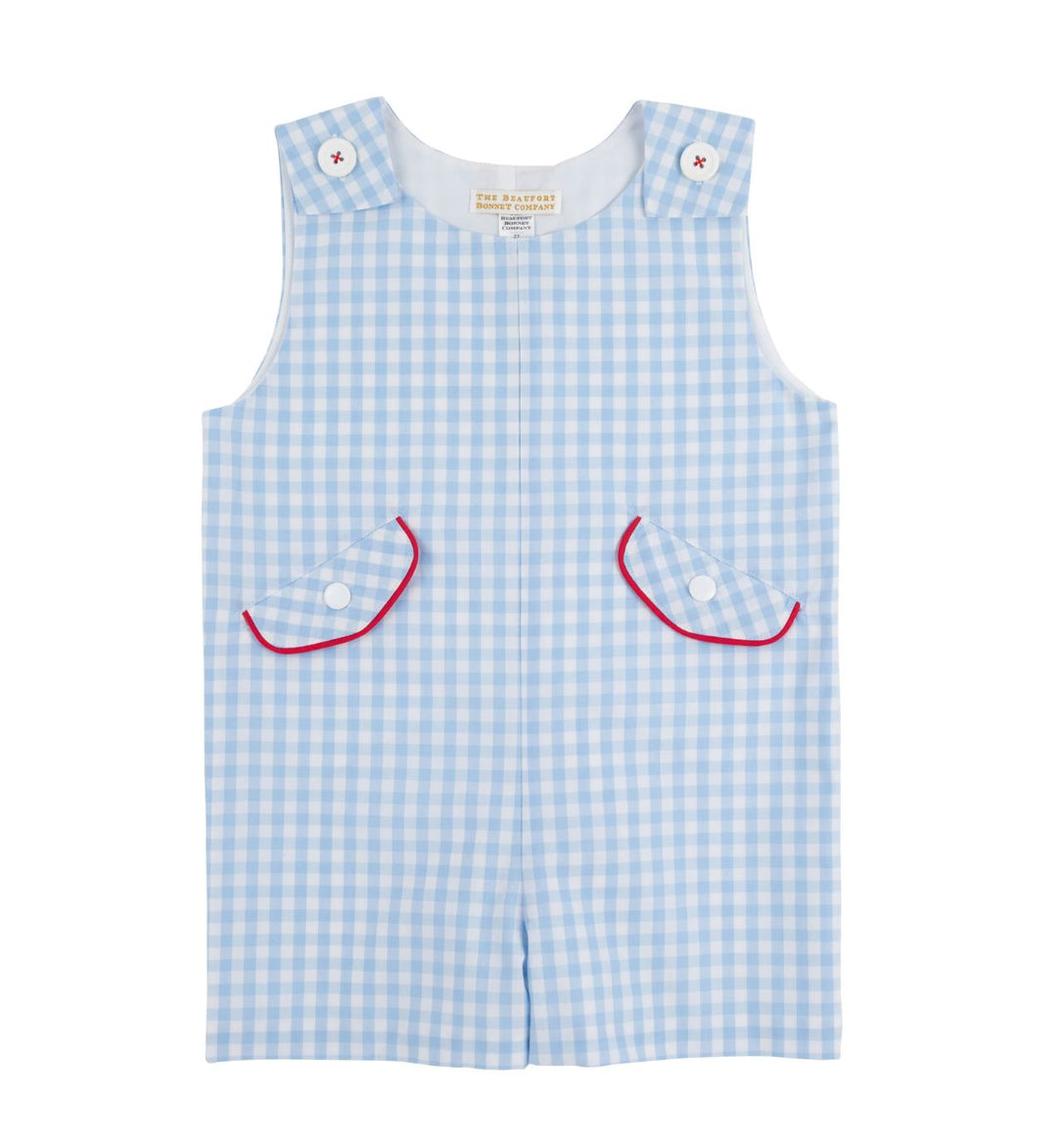 Prescott Pocket Jon Jon - Beale Street Blue Gingham with Richmond Red Boy Jon Jon Beaufort Bonnet 
