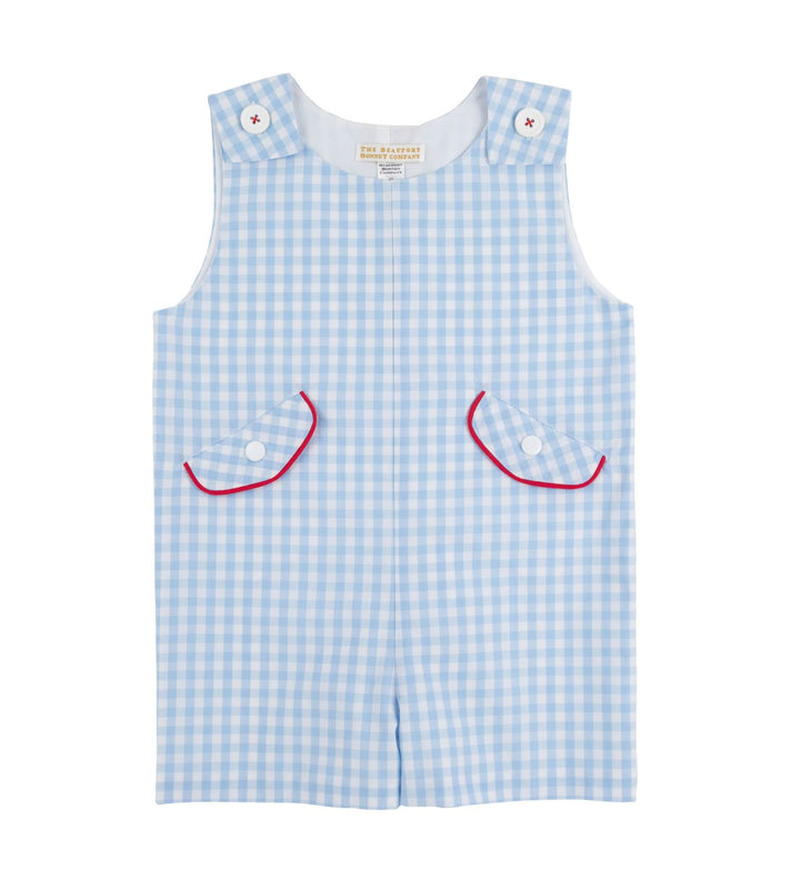 Prescott Pocket Jon Jon - Beale Street Blue Gingham with Richmond Red Boy Jon Jon Beaufort Bonnet 