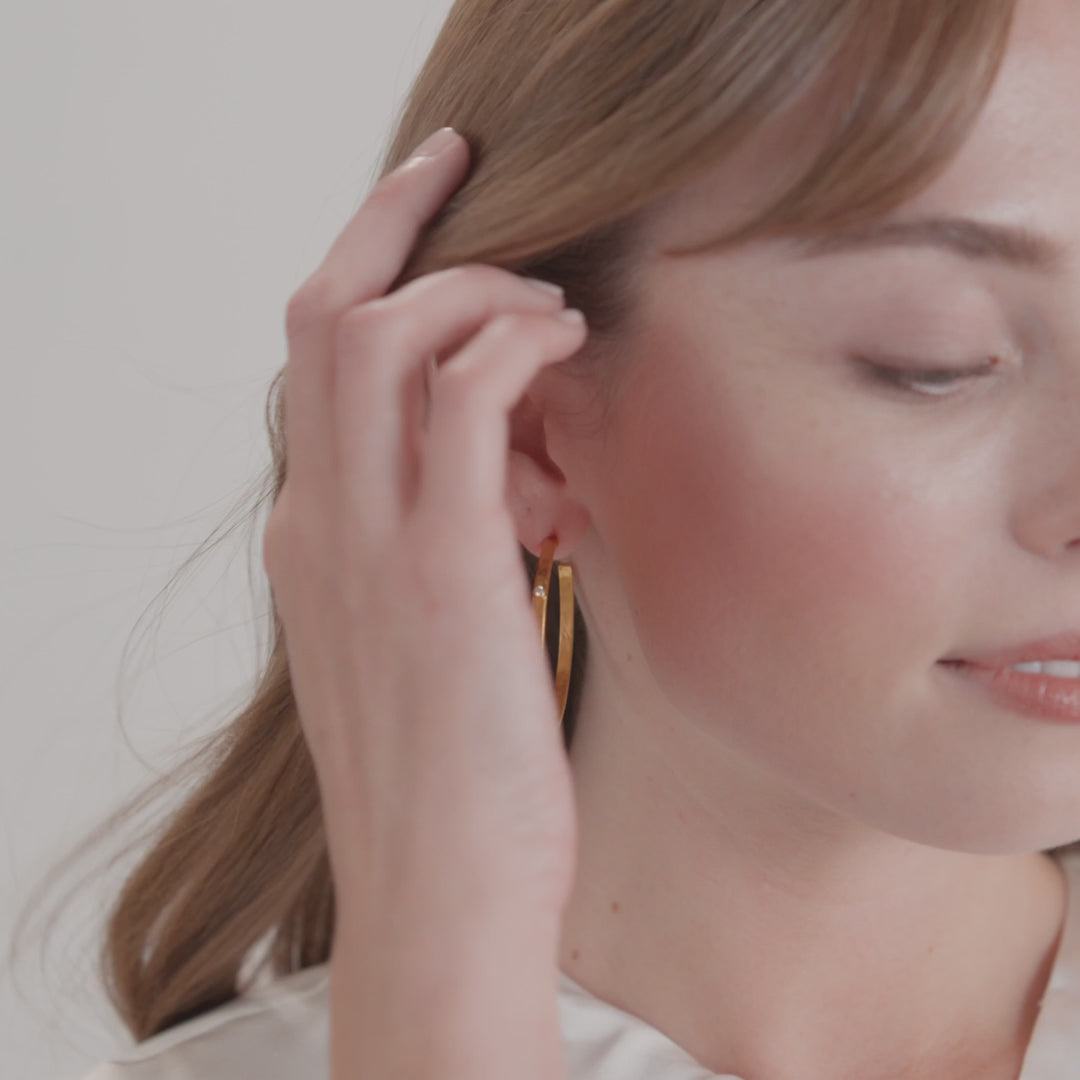 Crescent Stone Hoop Earrings - Pearl