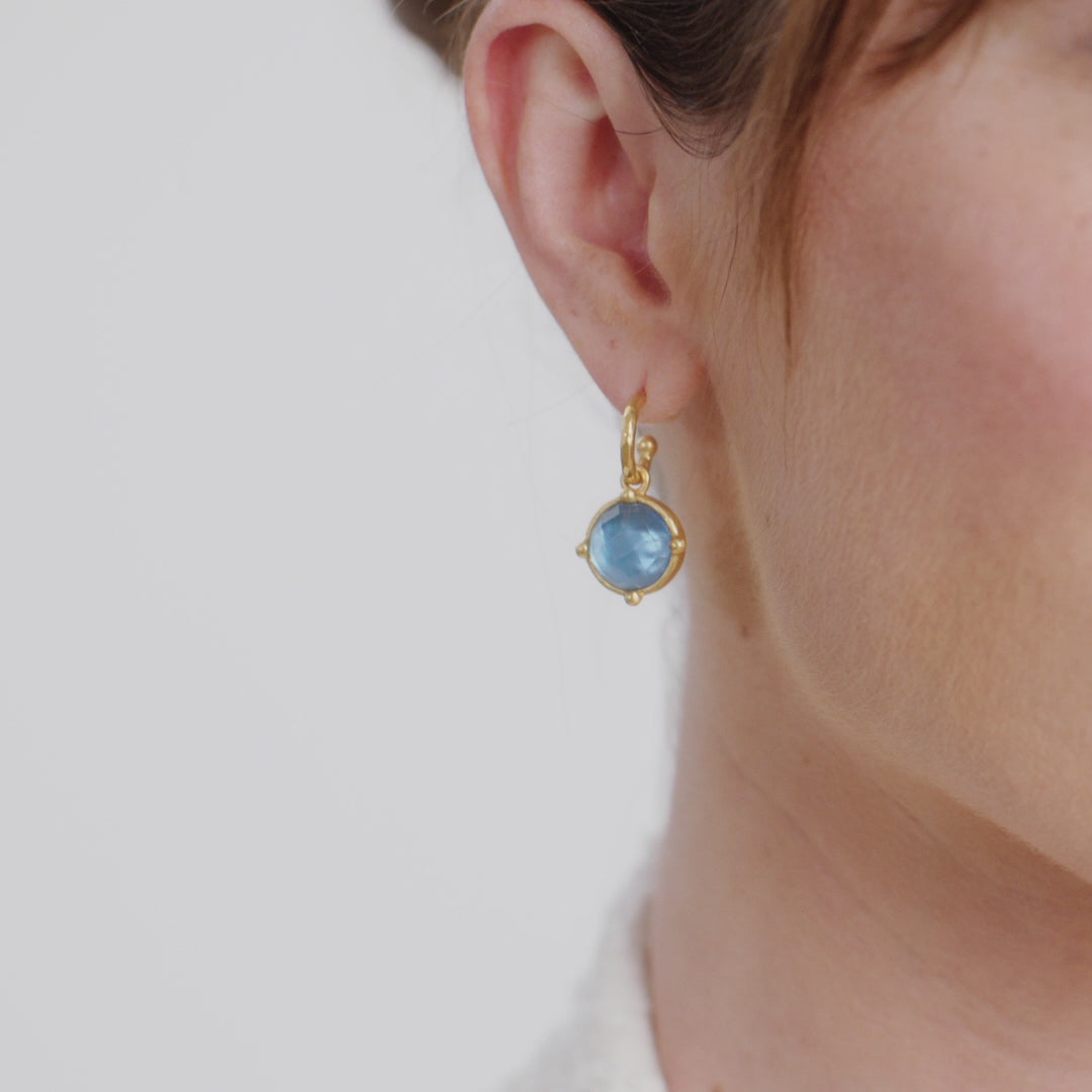 Honeybee Hoop & Charm Earrings - Iridescent Chalcedony Blue