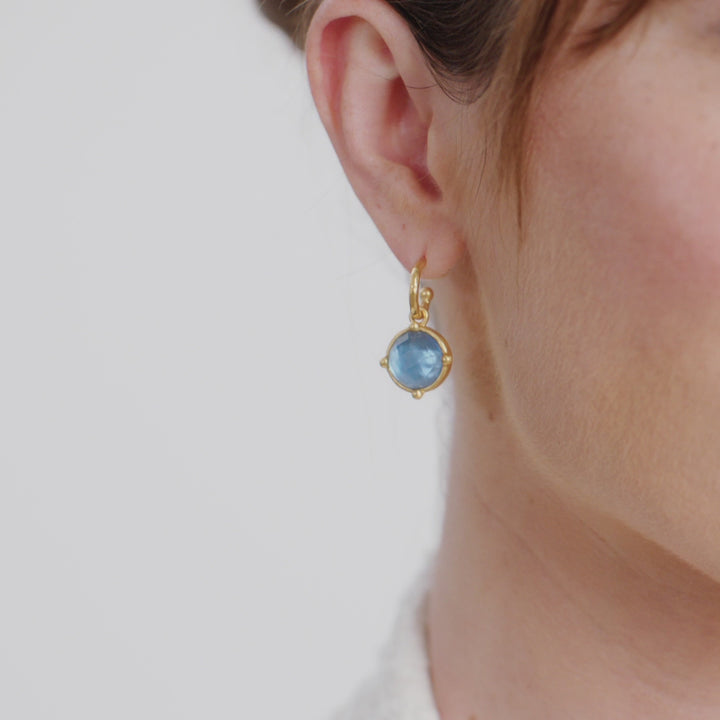Honeybee Hoop & Charm Earrings - Iridescent Chalcedony Blue