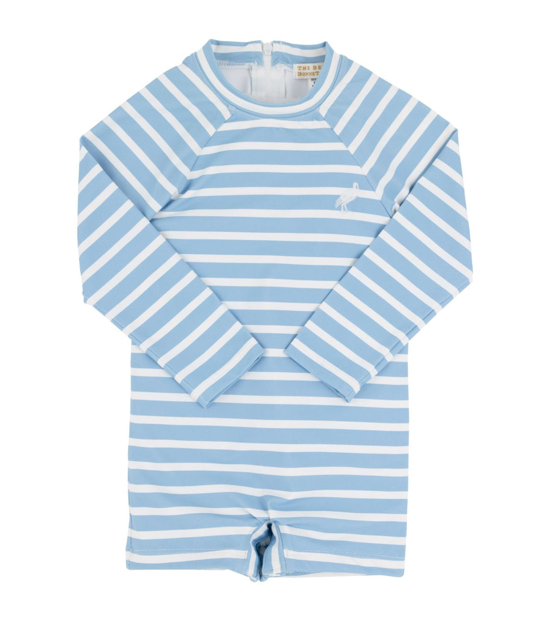 Price Pool Romper - Sarasota Sky Stripe Boy Bathing Suit Beaufort Bonnet 