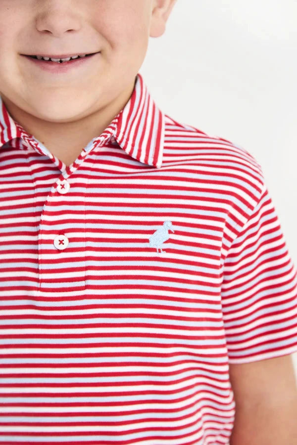 Prim and Proper Beach Polo - Sumner County Stripe Richmond Red Boy Shirt Beaufort Bonnet 