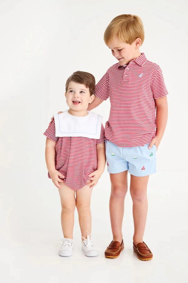 Prim and Proper Beach Polo - Sumner County Stripe Richmond Red Boy Shirt Beaufort Bonnet 