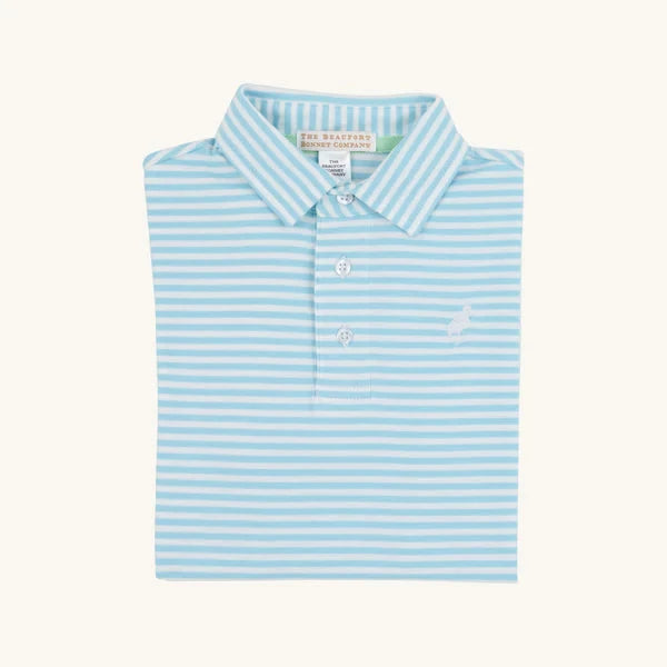 Prim and Proper Polo - Brookline Blue Stripe Boy Shirt Beaufort Bonnet 