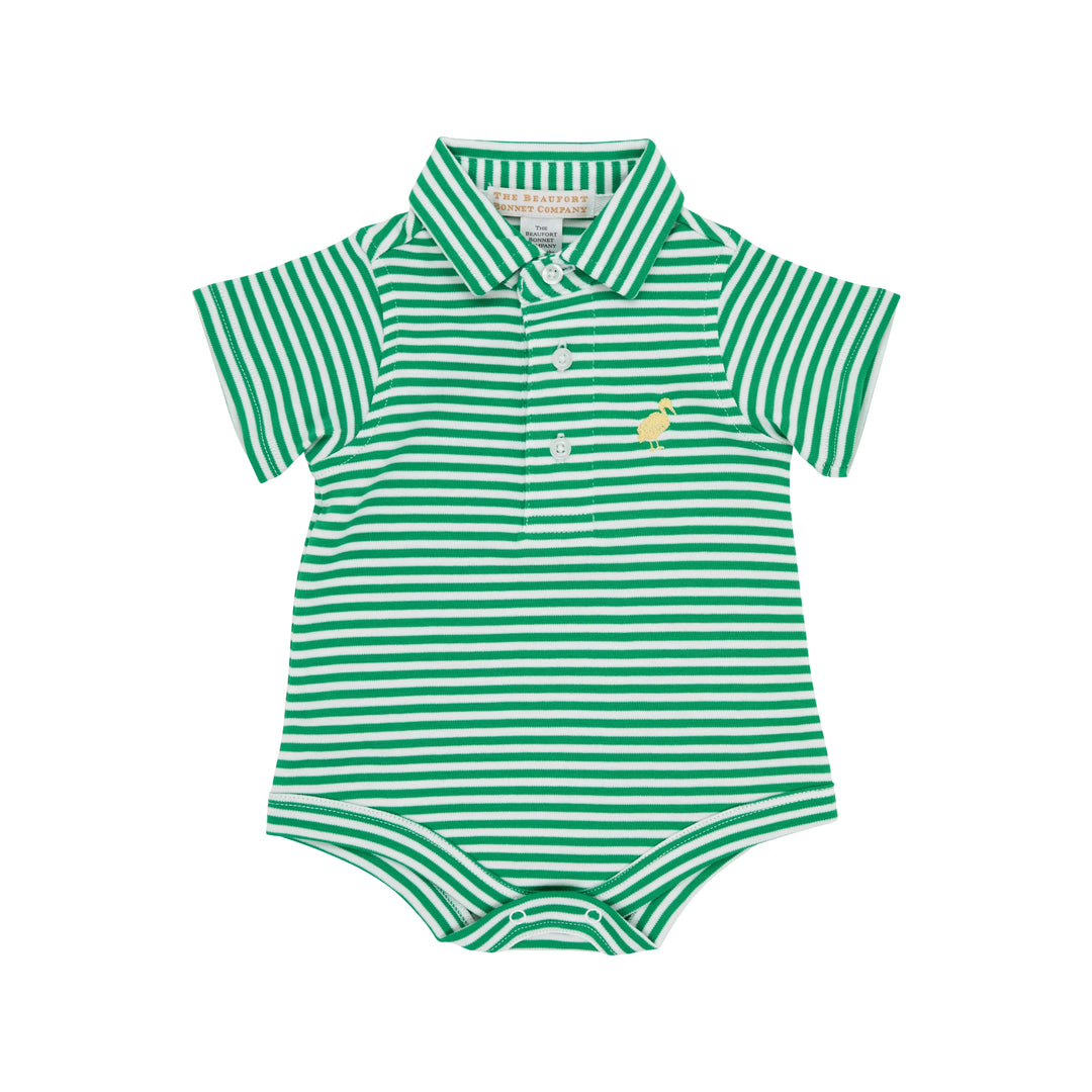 Prim and Proper Polo - Kiawah Kelly Green Stripe Boy Shirt Beaufort Bonnet 0-6m 