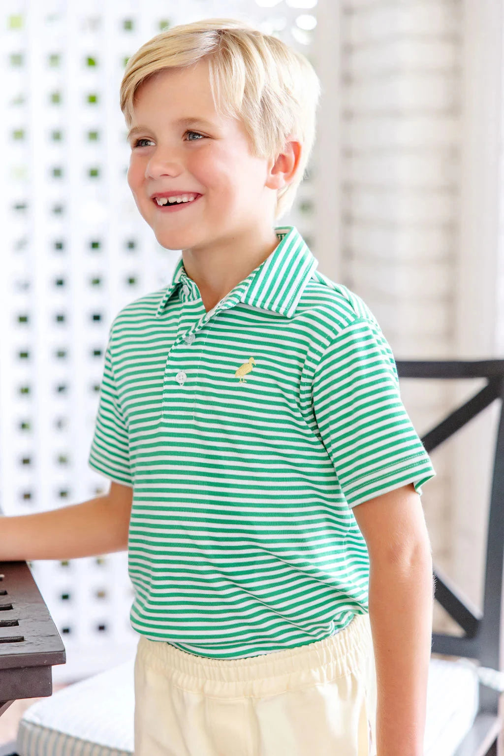 Prim and Proper Polo - Kiawah Kelly Green Stripe Boy Shirt Beaufort Bonnet 