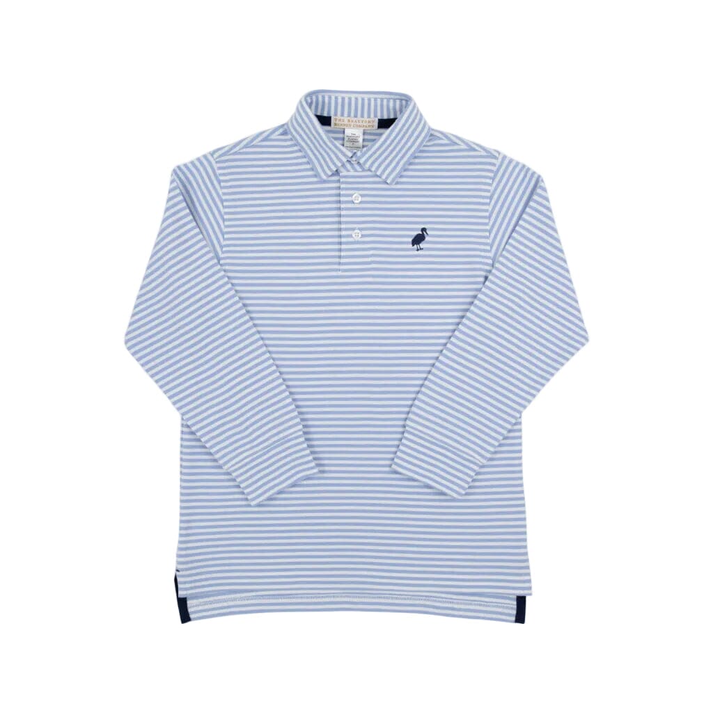 Prim and Proper Polo LS - Park City Periwinkle Stripe Boy Shirt Beaufort Bonnet 2T 
