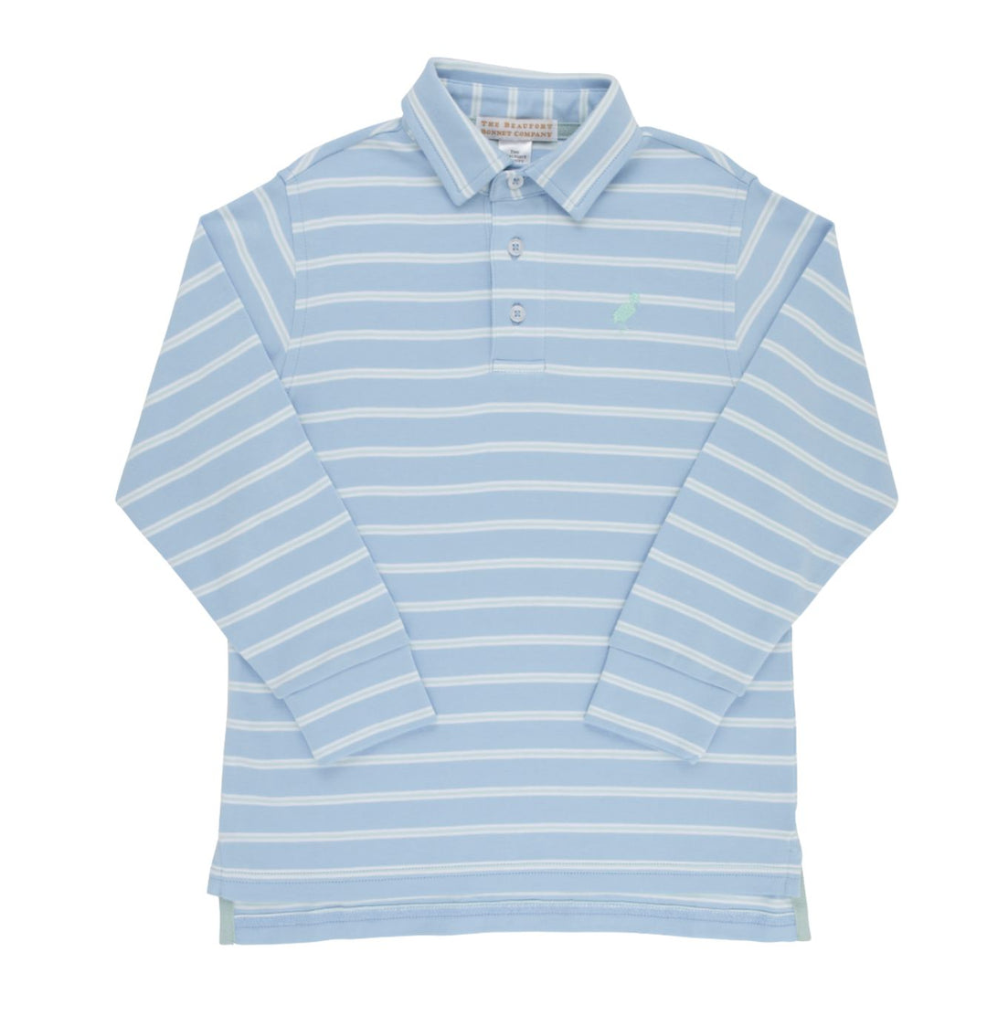 Prim and Proper Polo LS -Sarasota Sky/Old Greenwich Green Boy Shirt Beaufort Bonnet 