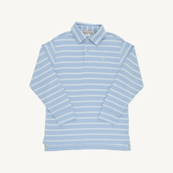 Prim and Proper Polo LS -Sarasota Sky/Old Greenwich Green Boy Shirt Beaufort Bonnet 