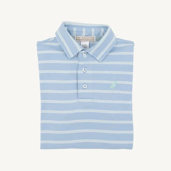 Prim and Proper Polo LS -Sarasota Sky/Old Greenwich Green Boy Shirt Beaufort Bonnet 