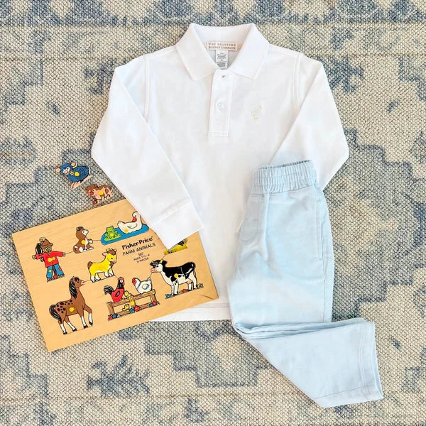 Prim and Proper Polo LS - Worth Ave White Boy Shirt Beaufort Bonnet 