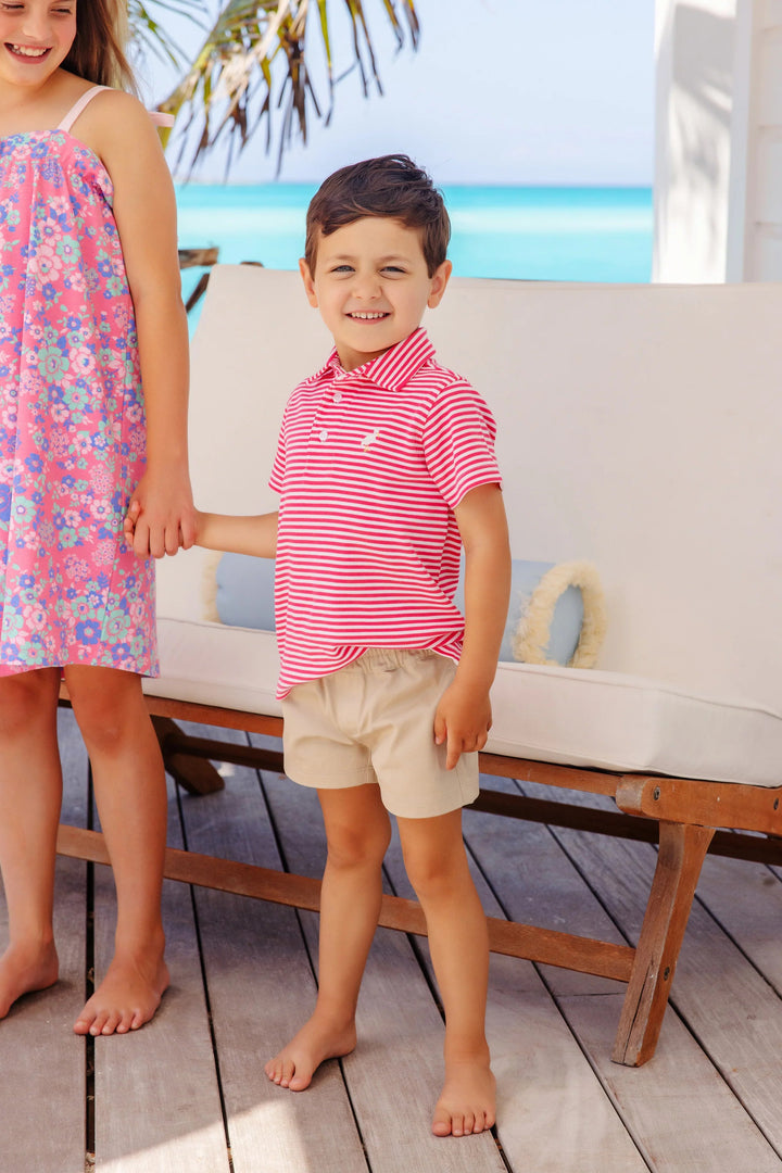 Prim and Proper Polo - Palm Springs Punch Stripe Boy Shirt Beaufort Bonnet 