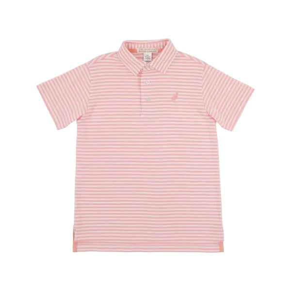 Prim and Proper Polo - Sanibel Salmon Stripe Boy Shirt Beaufort Bonnet 